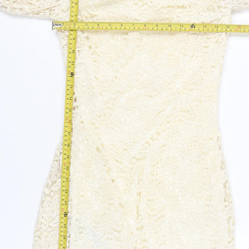 Mango Women’s Ivory Lace Bodycon Dress M Short 3/4 Sleeve Wedding Party