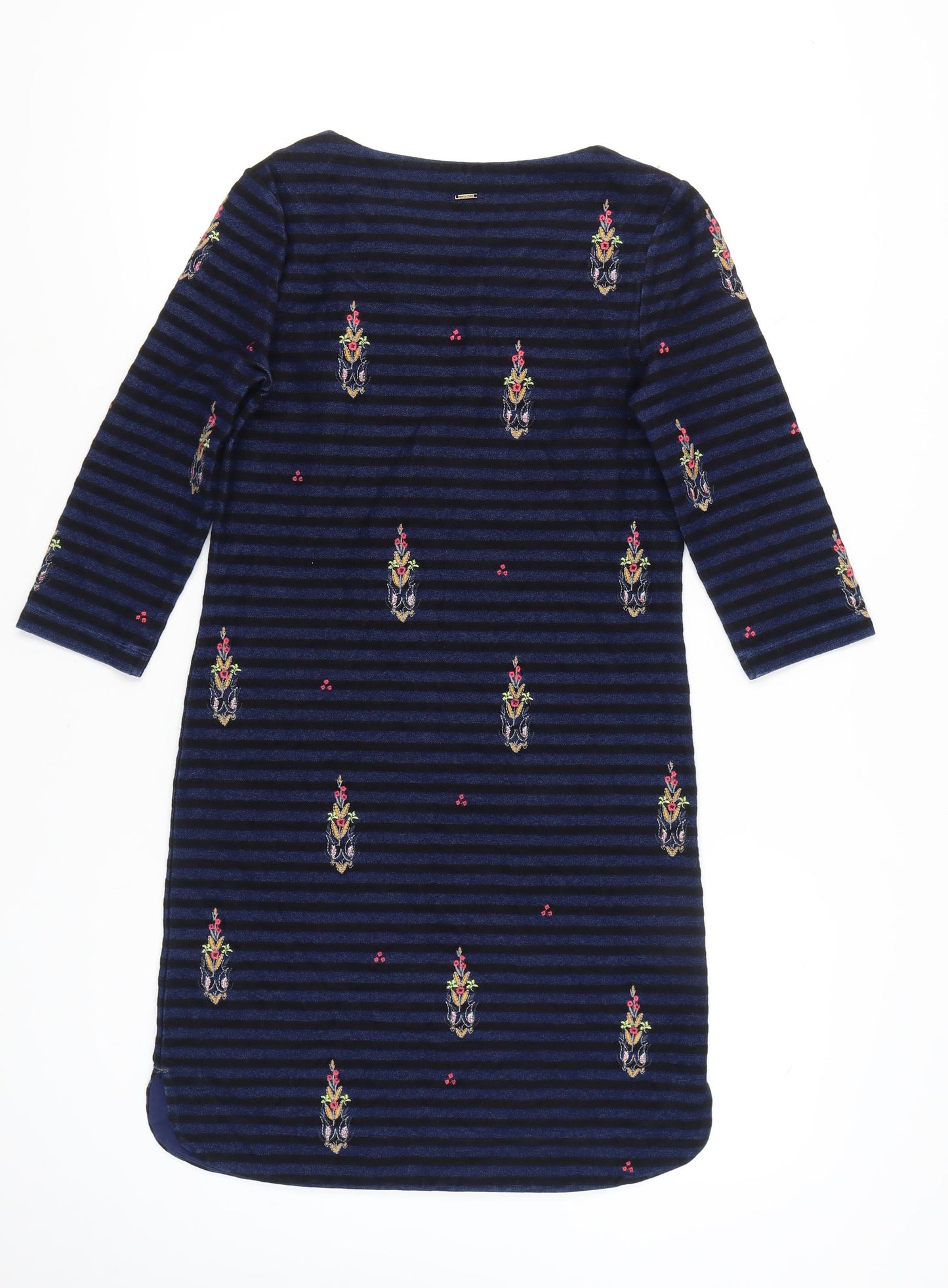 White Stuff Women's Blue Size 8 Shift Dress Striped Embroidered Velvet