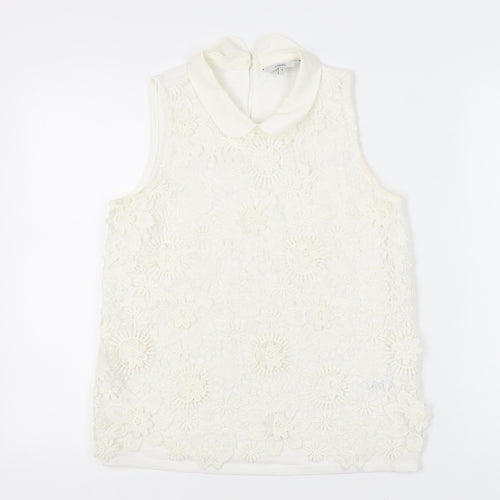 Next Women’s Ivory Floral Lace Collared Sleeveless Blouse Size 12