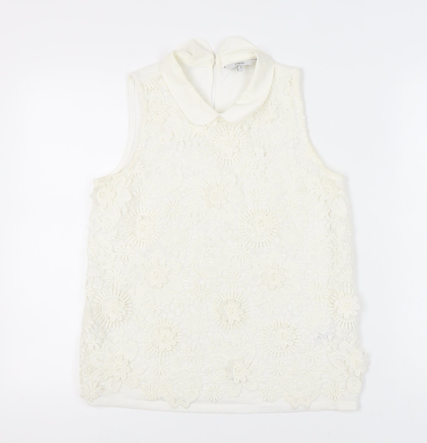 Next Women’s Ivory Floral Lace Collared Sleeveless Blouse Size 12