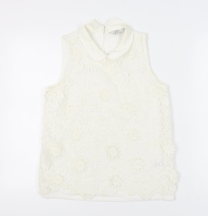Next Women’s Ivory Floral Lace Collared Sleeveless Blouse Size 12