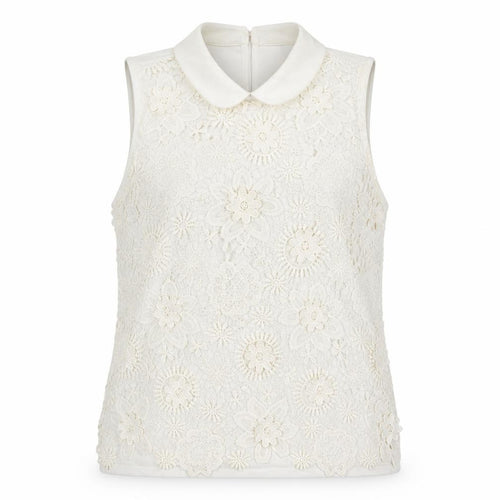 Next Women’s Ivory Floral Lace Collared Sleeveless Blouse Size 12
