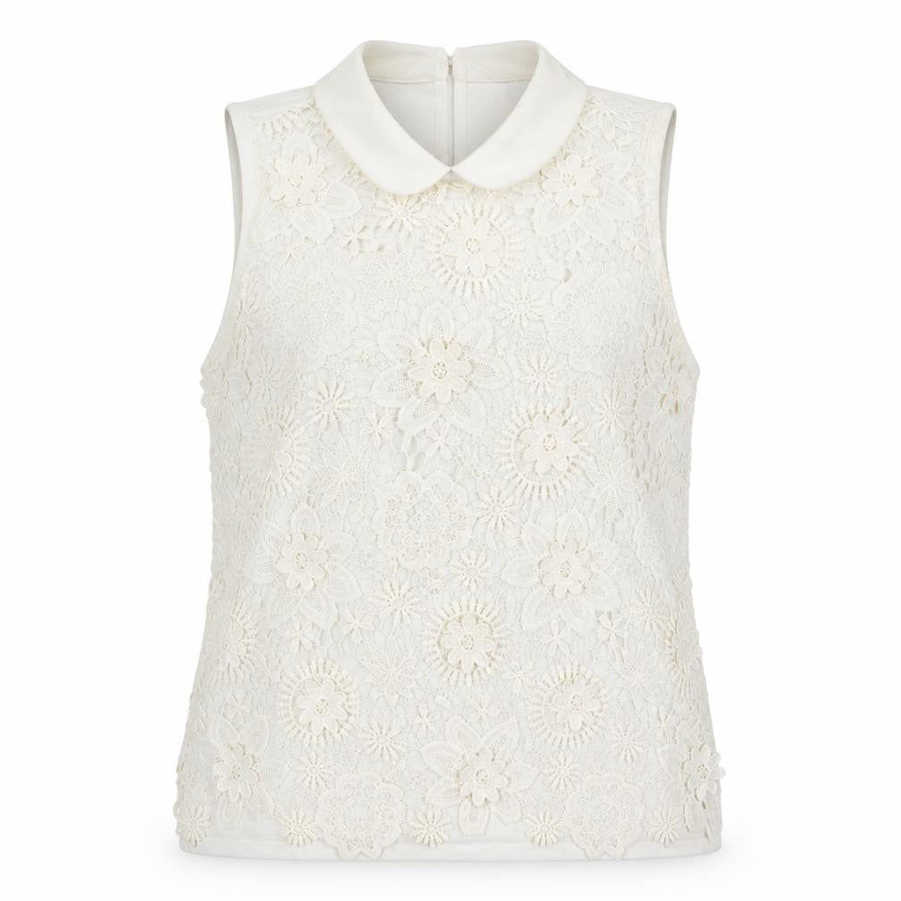 Next Women’s Ivory Floral Lace Collared Sleeveless Blouse Size 12