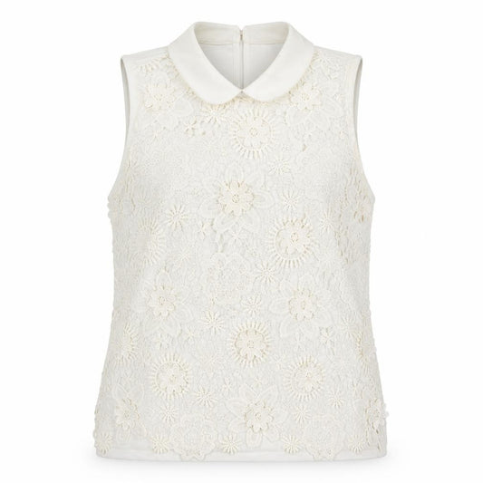 Front view of Next Women’s Ivory Floral Lace Collared Sleeveless Blouse, size UK 12
