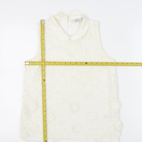 Next Women’s Ivory Floral Lace Collared Sleeveless Blouse Size 12