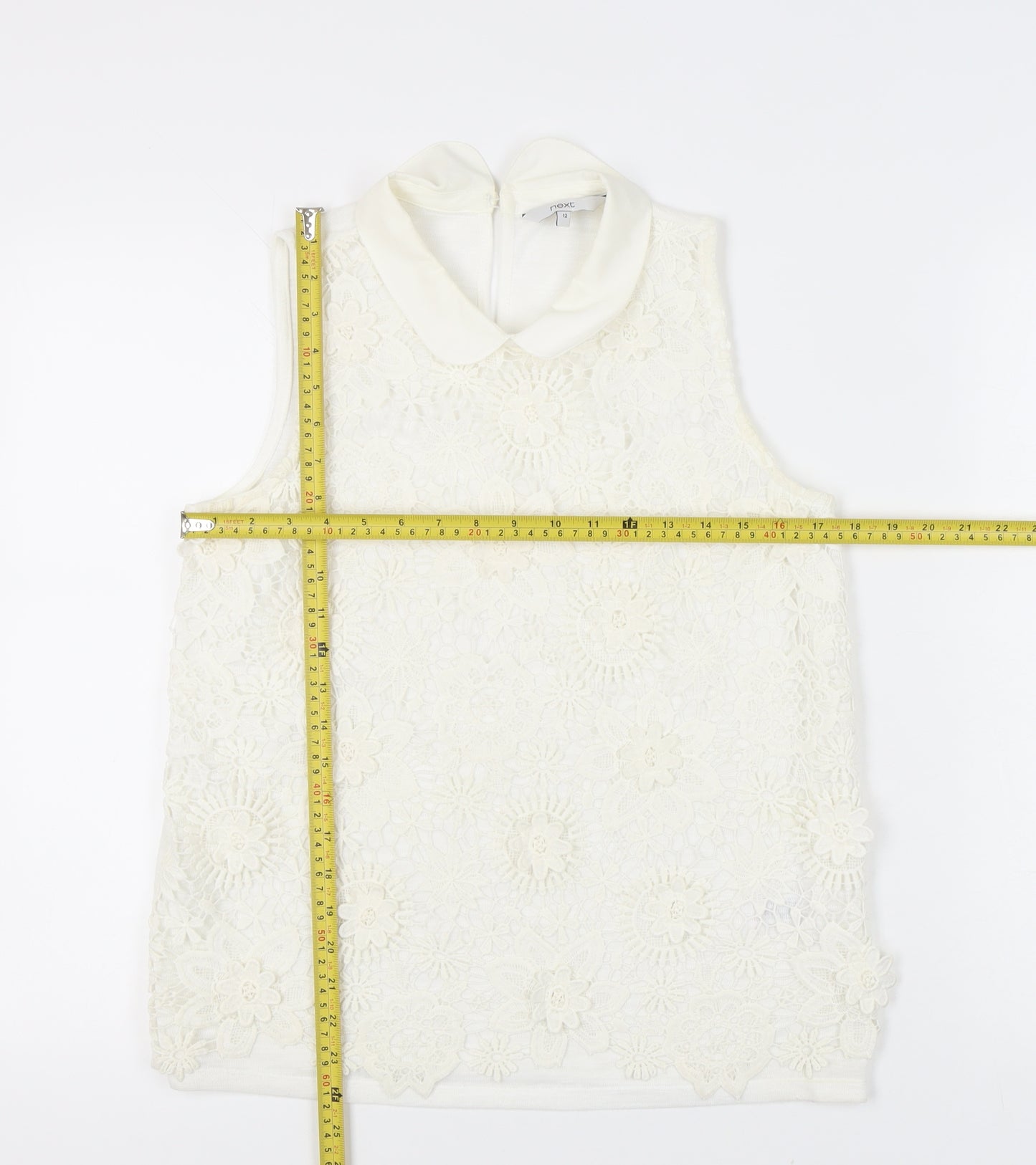Next Women’s Ivory Floral Lace Collared Sleeveless Blouse Size 12