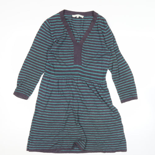 Braintree Women’s Blue Striped A-Line Knit Dress Size 8 V-Neck Long Sleeve