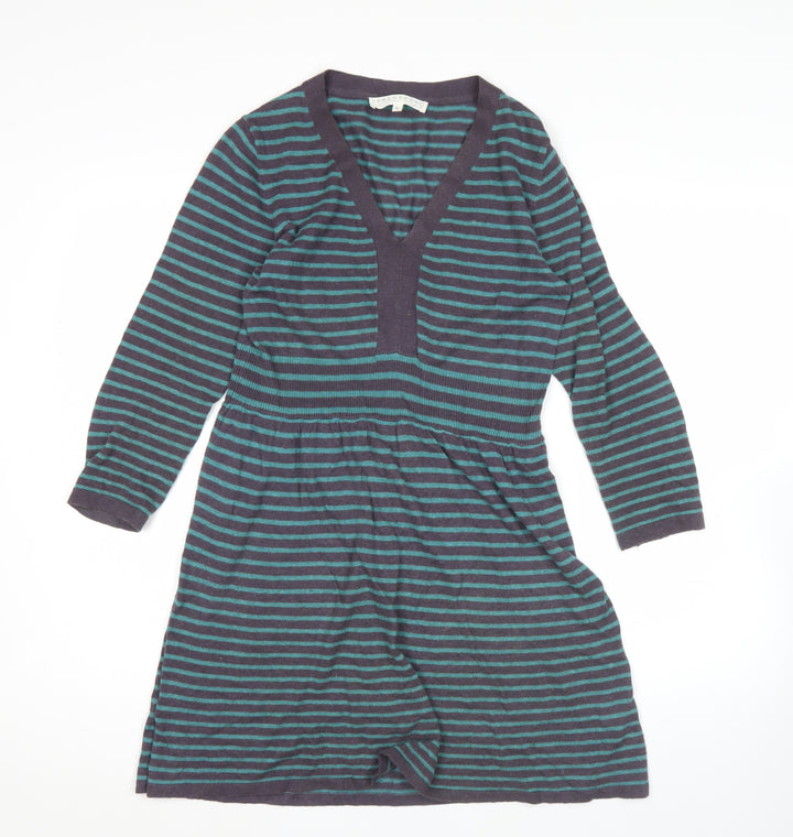 Braintree Women’s Blue Striped A-Line Knit Dress Size 8 V-Neck Long Sleeve