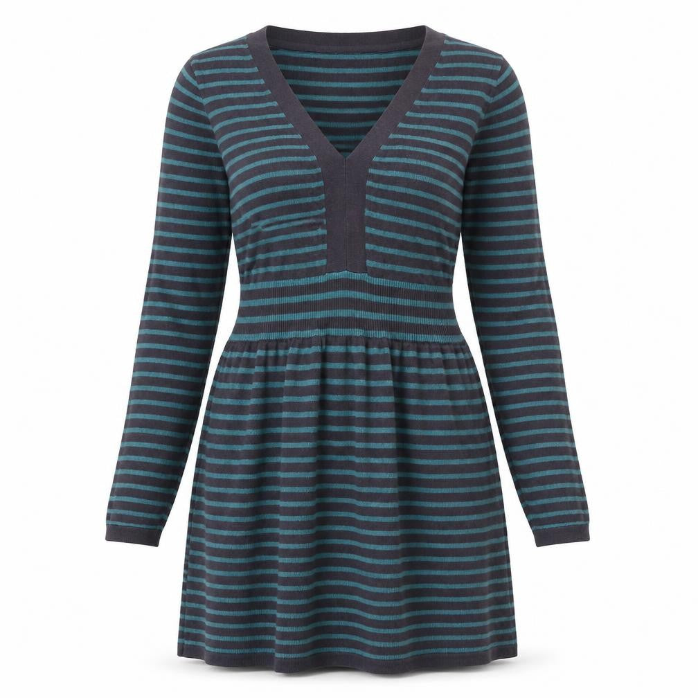 Braintree Women’s Blue Striped A-Line Knit Dress Size 8 V-Neck Long Sleeve