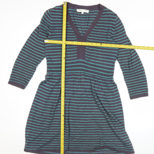 Braintree Women’s Blue Striped A-Line Knit Dress Size 8 V-Neck Long Sleeve