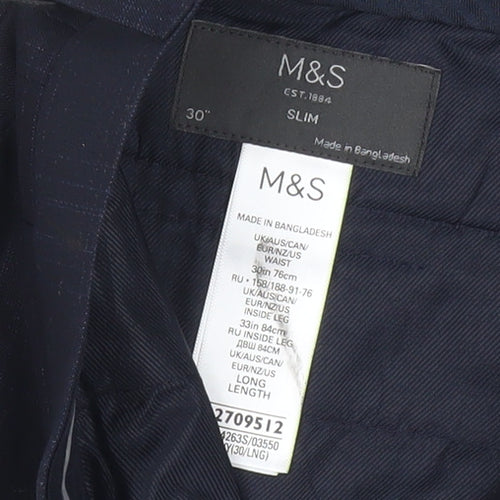 Marks and Spencer Men’s Blue Check Slim Fit Trousers 30W 33L