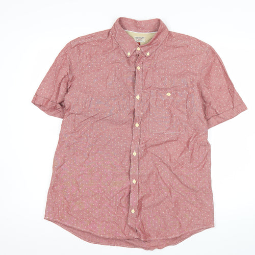 Next Men's Red Polka Dot Cotton Short Sleeve Button-Up Shirt L