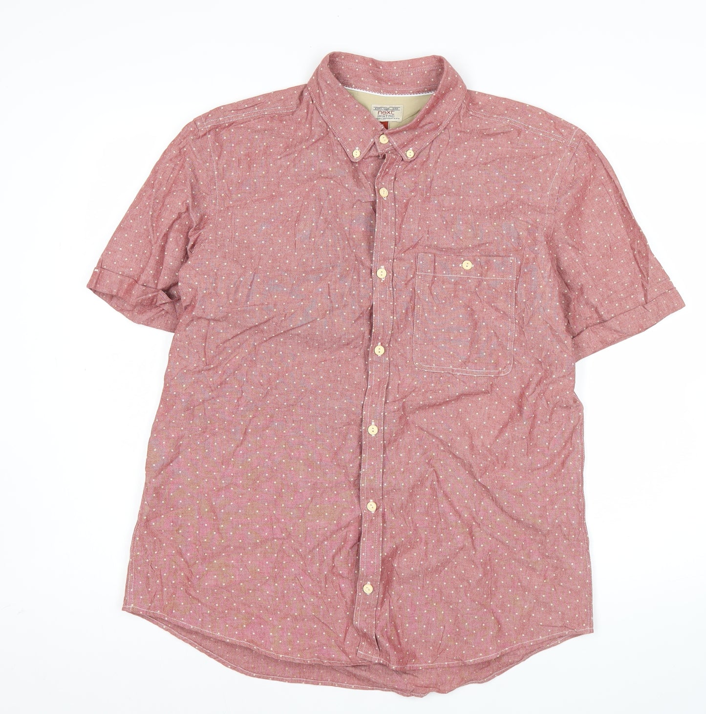 Next Men's Red Polka Dot Cotton Short Sleeve Button-Up Shirt L