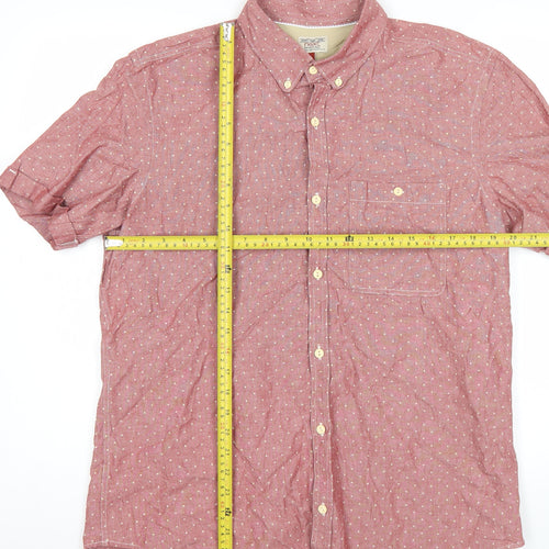 Next Men's Red Polka Dot Cotton Short Sleeve Button-Up Shirt L