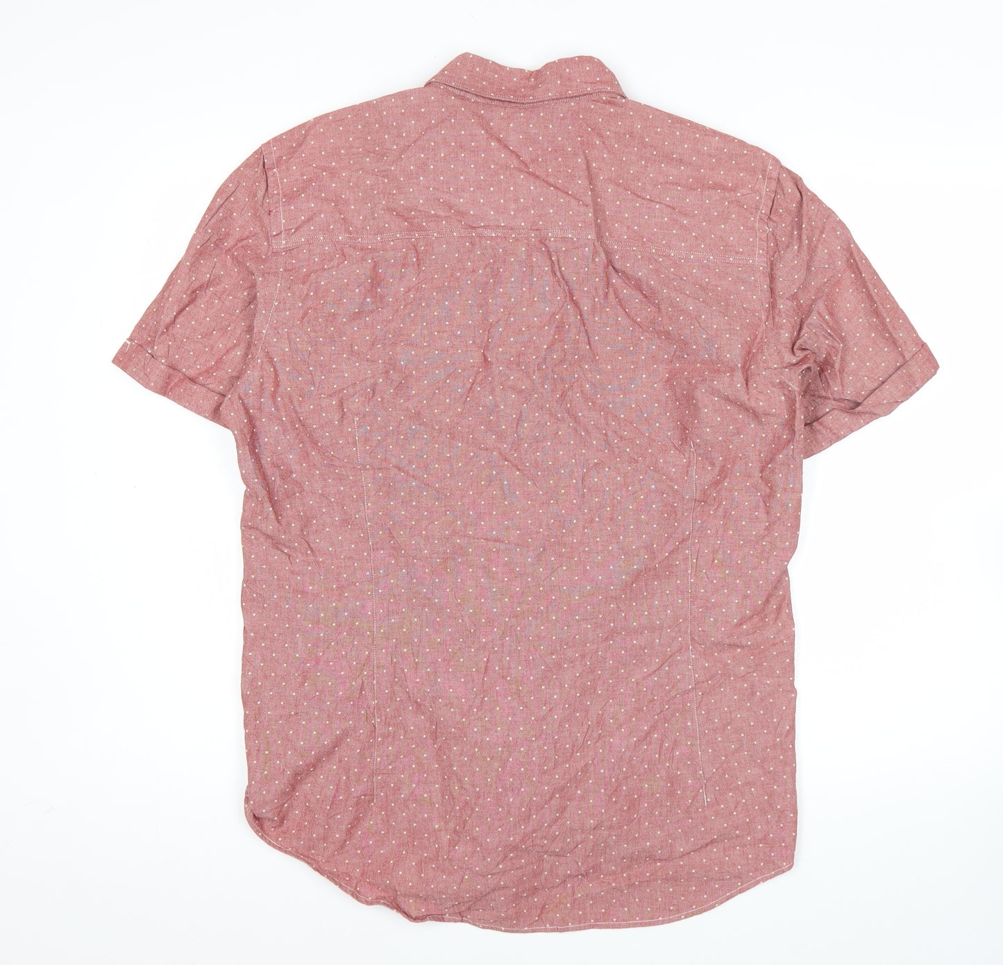 Next Men's Red Polka Dot Cotton Short Sleeve Button-Up Shirt L