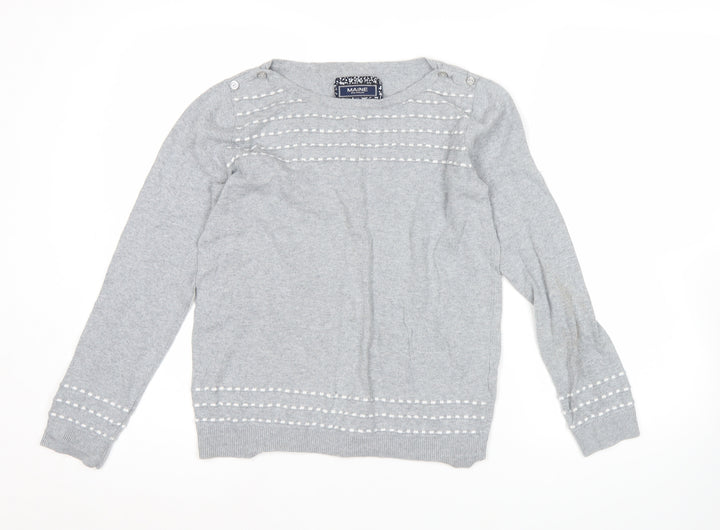 Maine New England Women’s Grey Size 12 Boat Neck Cotton Blend Jumper