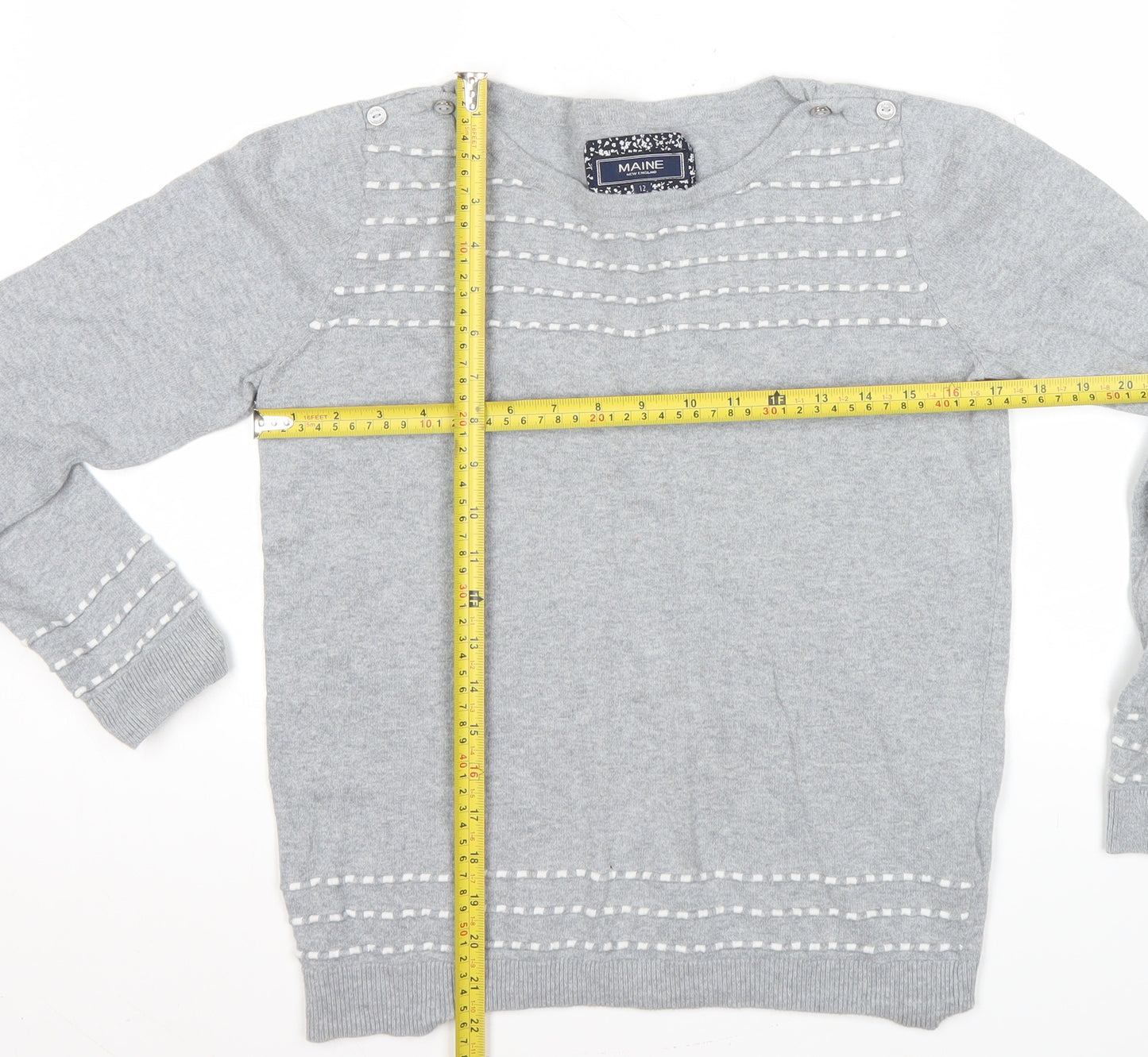 Maine New England Women’s Grey Size 12 Boat Neck Cotton Blend Jumper