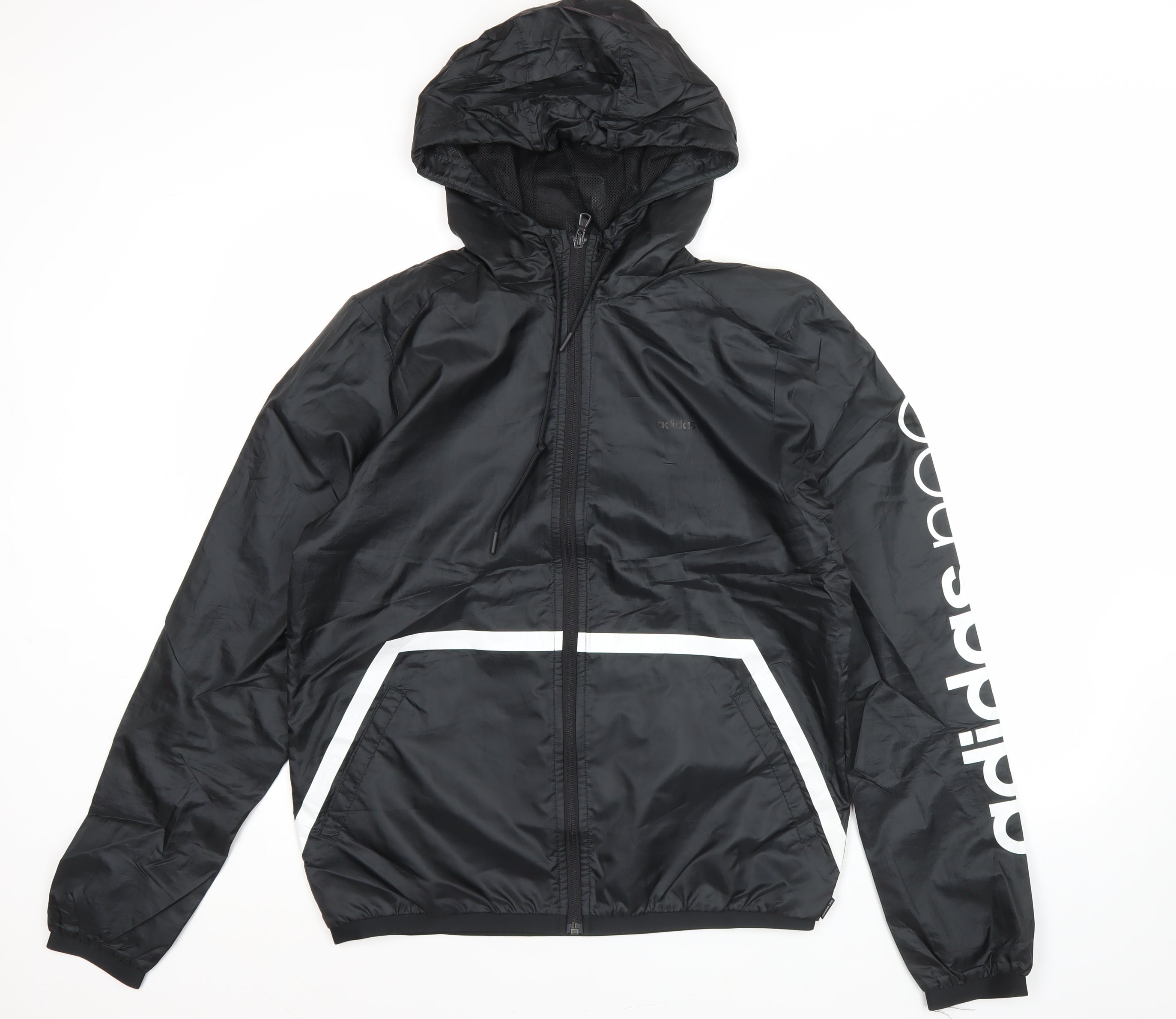 Adidas Neo Men's Black L Windbreaker Jacket Hooded Full Zip Sports