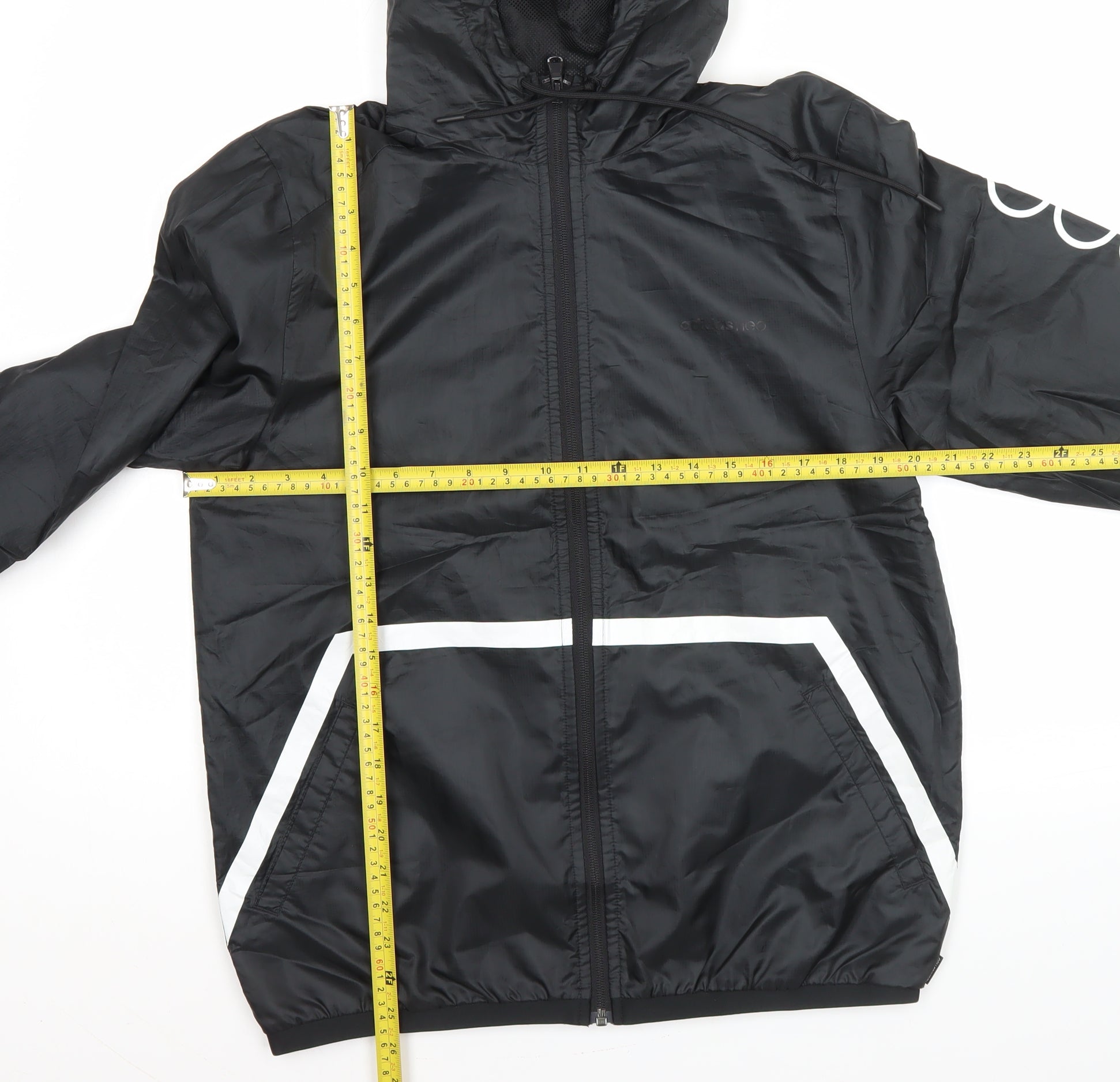 Adidas Neo Men's Black L Windbreaker Jacket Hooded Full Zip Sports