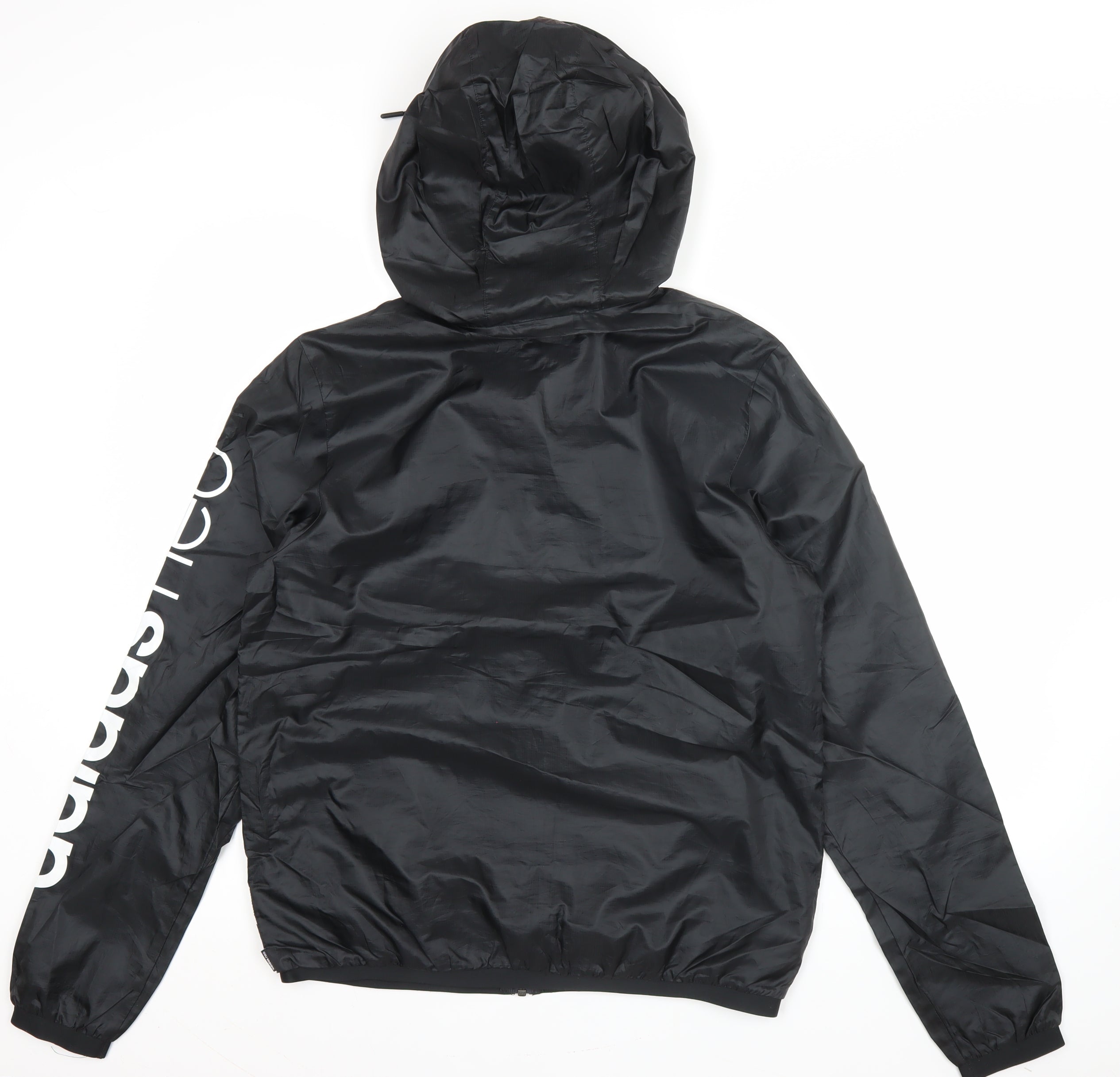 Adidas Neo Men's Black L Windbreaker Jacket Hooded Full Zip Sports