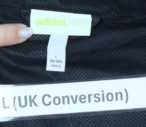 Adidas Neo Men's Black L Windbreaker Jacket Hooded Full Zip Sports