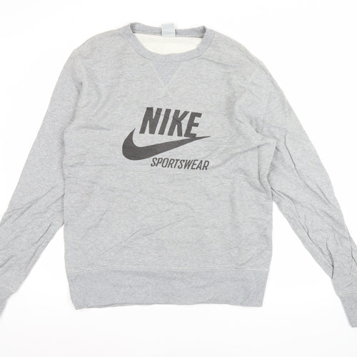 Nike Men’s Grey Sportswear Sweatshirt L Crew Neck Logo Cotton Pullover