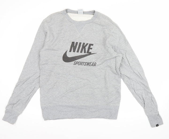 Nike Men’s Grey Sportswear Sweatshirt L Crew Neck Logo Cotton Pullover