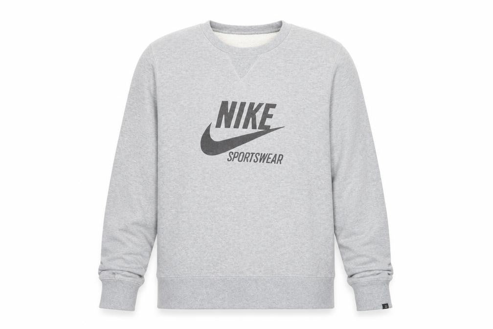 Front view of Nike Men’s Grey Sportswear Sweatshirt L Crew Neck Logo Cotton Pullover