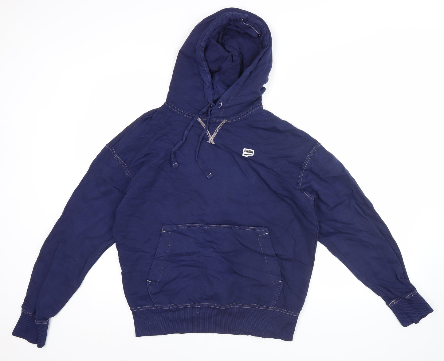 Puma Men’s Blue Pullover Hoodie Regular Fit S Logo Cotton Blend