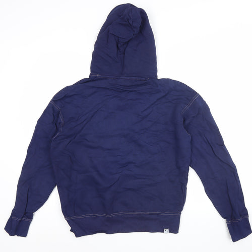 Puma Men’s Blue Pullover Hoodie Regular Fit S Logo Cotton Blend