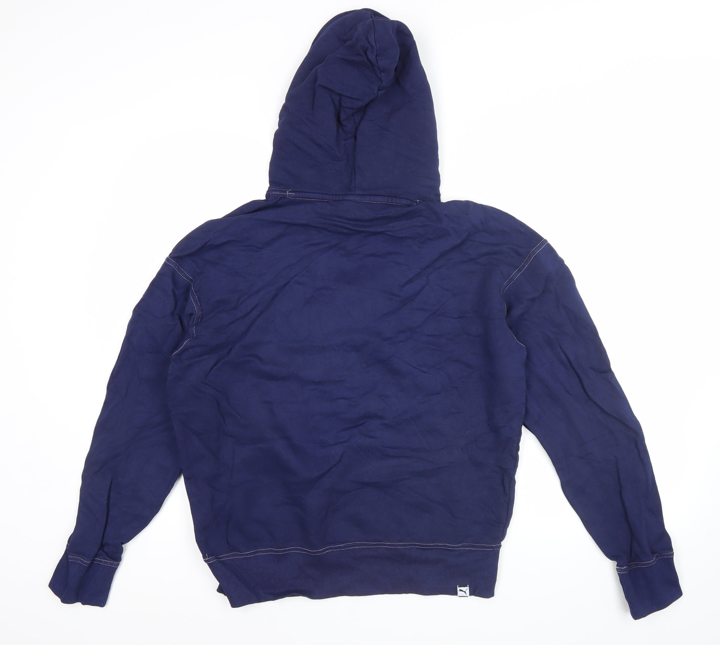 Puma Men’s Blue Pullover Hoodie Regular Fit S Logo Cotton Blend