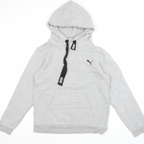 Puma Men's Grey Pullover Hoodie S Logo Fleece Kangaroo Pocket