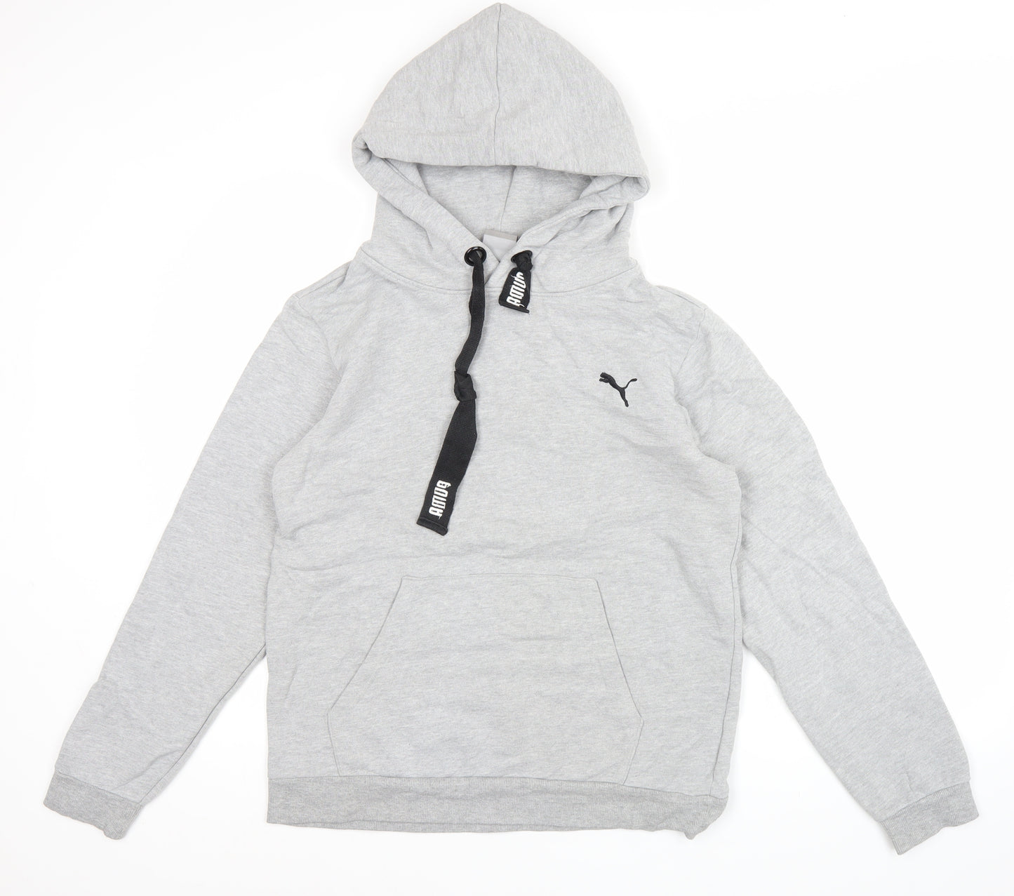 Puma Men's Grey Pullover Hoodie S Logo Fleece Kangaroo Pocket