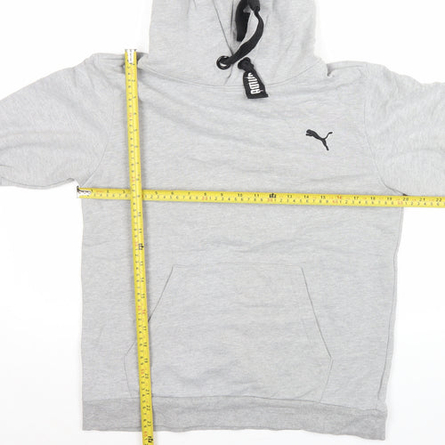 Puma Men's Grey Pullover Hoodie S Logo Fleece Kangaroo Pocket