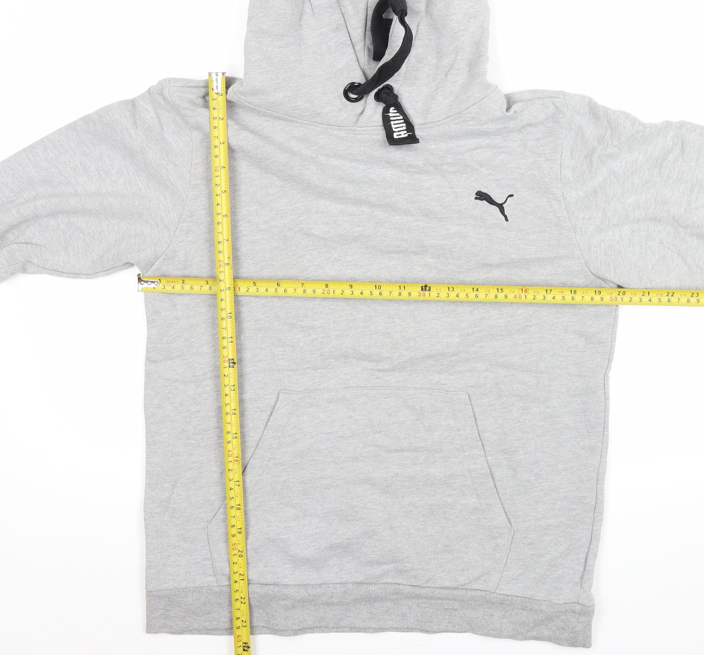 Puma Men's Grey Pullover Hoodie S Logo Fleece Kangaroo Pocket