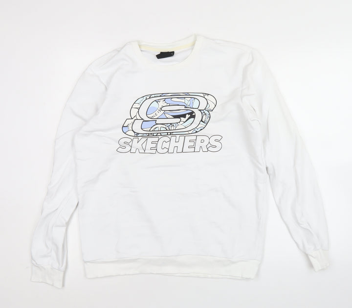 Skechers Men’s White XS Pullover Sweatshirt Logo Graphic Lightweight