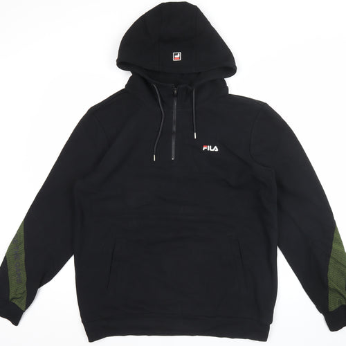 FILA Men's Black M Regular Fit 1/2 Zip Hoodie with Logo & Pockets