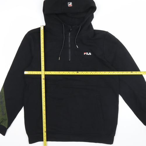 FILA Men's Black M Regular Fit 1/2 Zip Hoodie with Logo & Pockets