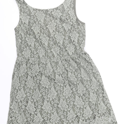 Benetton Women’s Grey Lace Knee Length A-Line Dress M Sleeveless