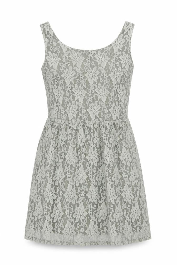 Benetton Women’s Grey Lace Knee Length A-Line Dress M Sleeveless