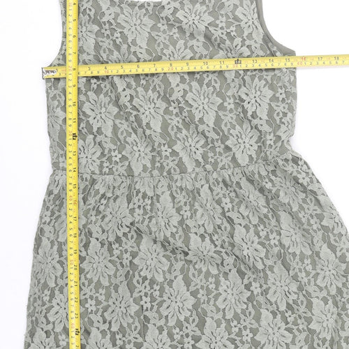 Benetton Women’s Grey Lace Knee Length A-Line Dress M Sleeveless