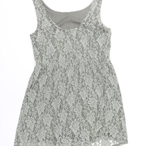 Benetton Women’s Grey Lace Knee Length A-Line Dress M Sleeveless