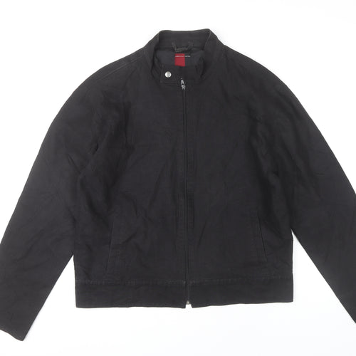 st-martins Men's Black XL Basic Jacket Linen Cotton Stand-Up Collar