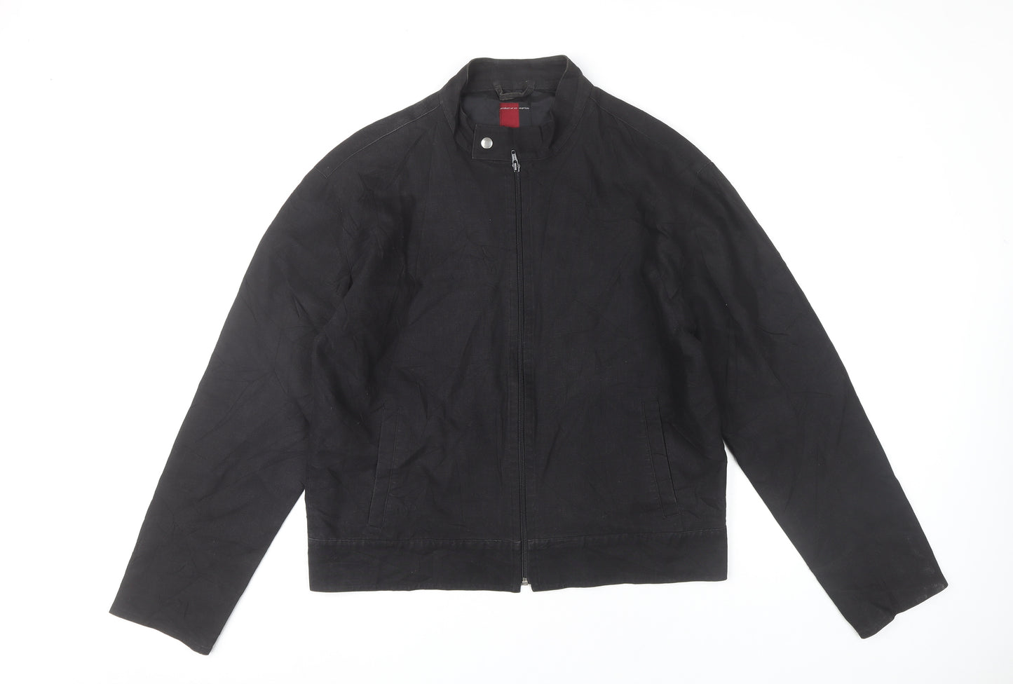 st-martins Men's Black XL Basic Jacket Linen Cotton Stand-Up Collar
