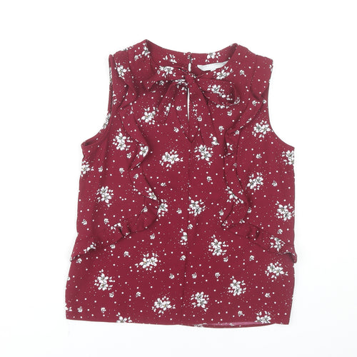 Red Herring Women’s Red Floral Sleeveless Blouse Size 8 Ruffle Bow Workwear