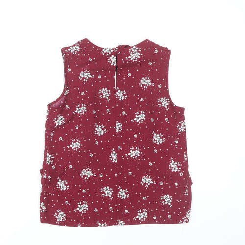 Red Herring Women’s Red Floral Sleeveless Blouse Size 8 Ruffle Bow Workwear