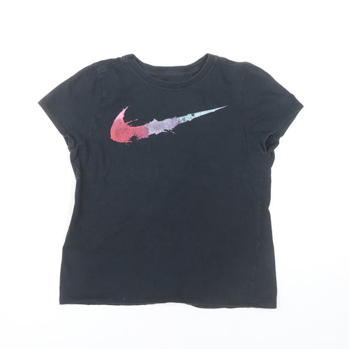 Nike Girls Black Graphic Logo T-Shirt Size 8 Years Short Sleeve Sports