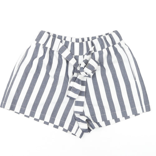 Pull&Bear Women Blue Striped Paperbag Shorts Size 14 High Waist