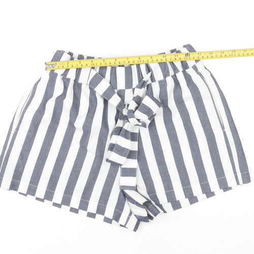 Pull&Bear Women Blue Striped Paperbag Shorts Size 14 High Waist