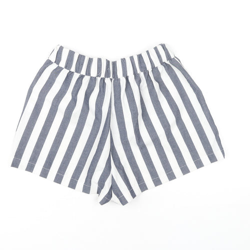 Pull&Bear Women Blue Striped Paperbag Shorts Size 14 High Waist